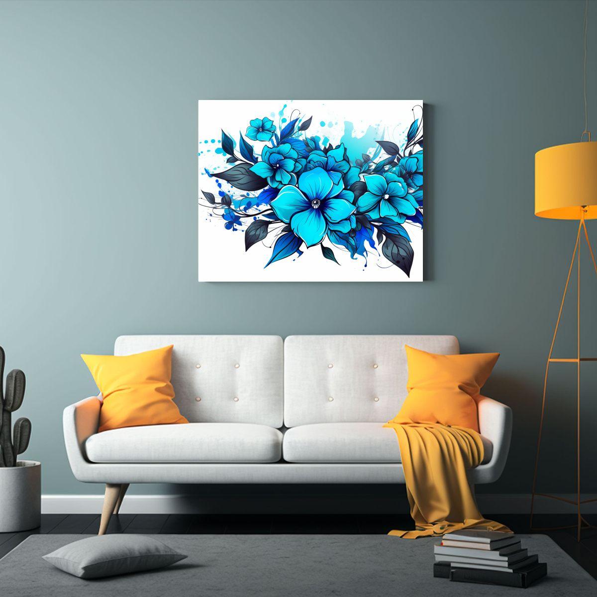 Cuadro Composición Sala: Turquesa Y Azul, Ambiente Neonoir, 65x50cm-2