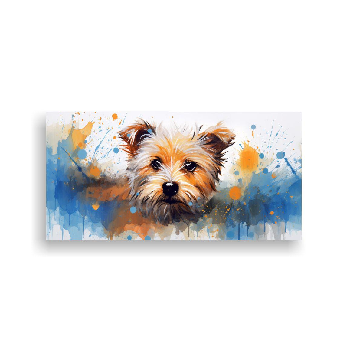 Cuadro Moderno Terrier En Colores Naranja Y Azul 40x20cm-0