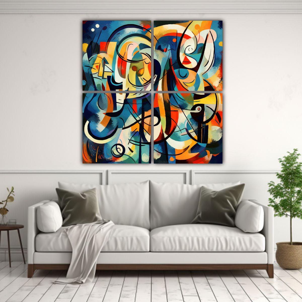 Cuatro Lienzos De Tela Moderno Minimalismo 180x180 Cm-2
