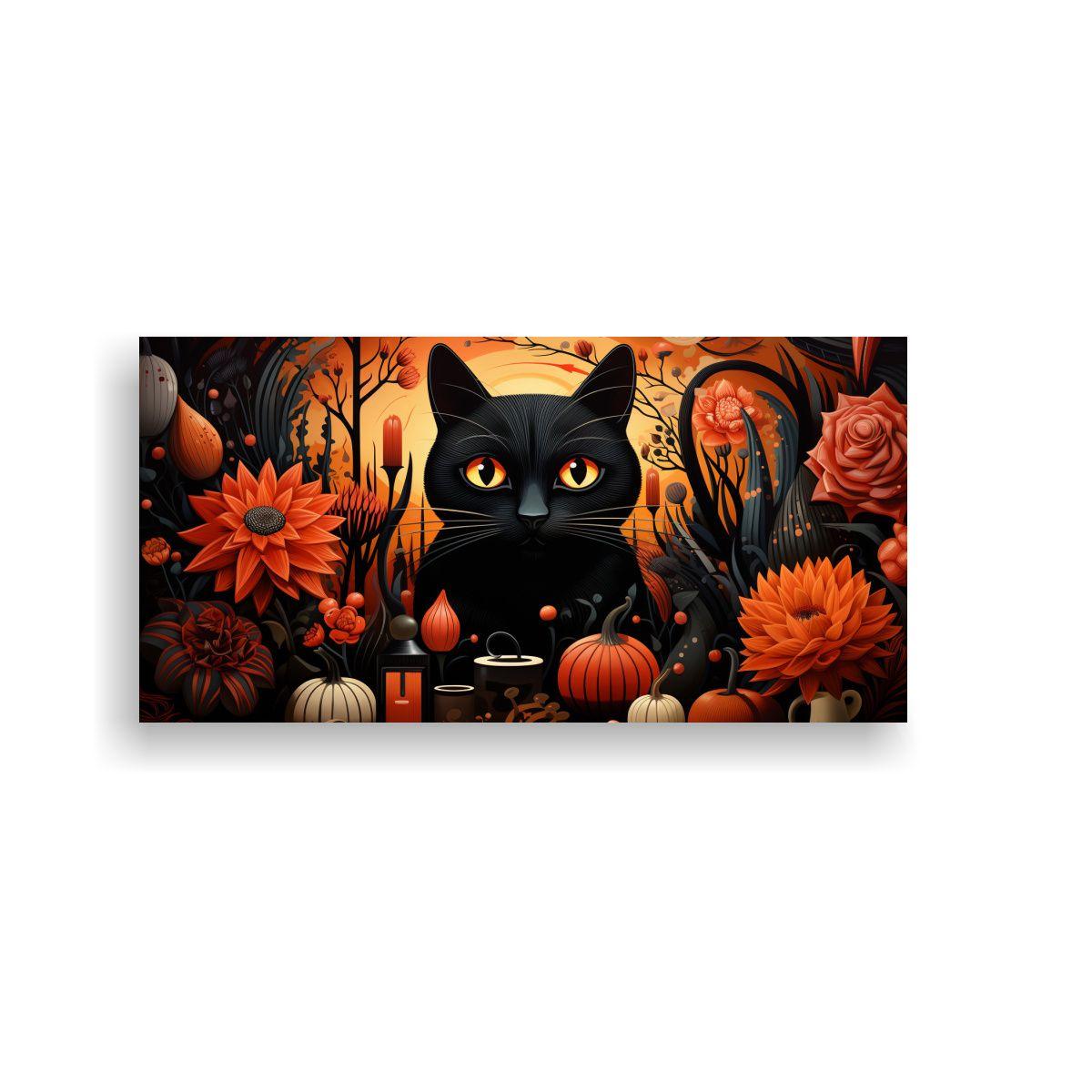 Cuadro Multicolor De Gatos Negros: Composición 100x50cm-0