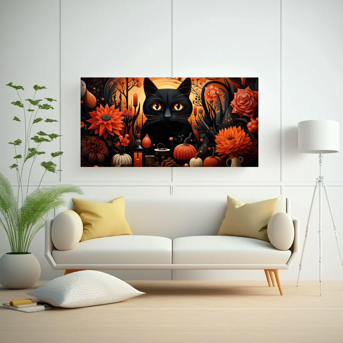 Cuadro Multicolor De Gatos Negros: Composición 100x50cm-2