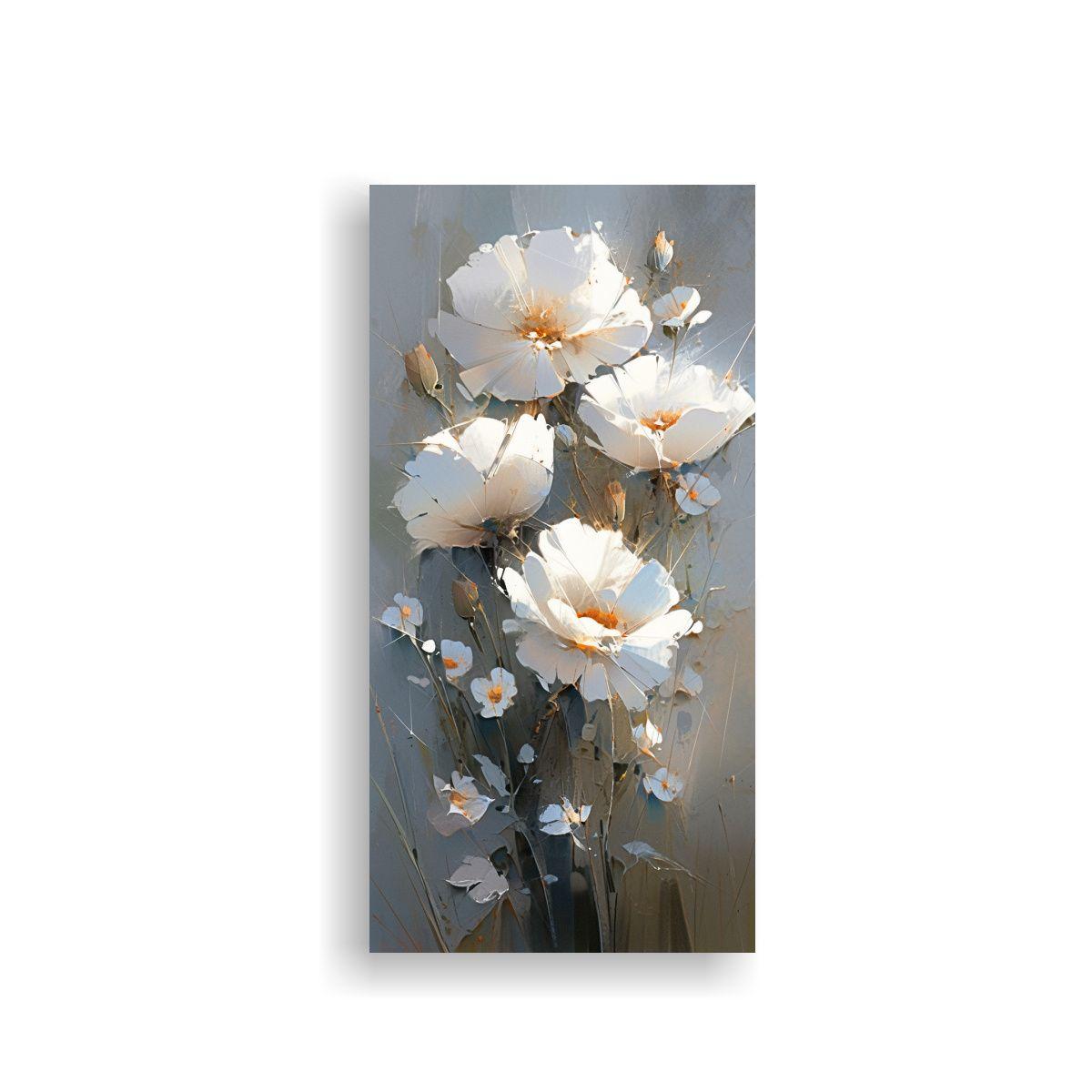 Pintura En Lienzo De Flores En Colores Plateados 50x100cm-0