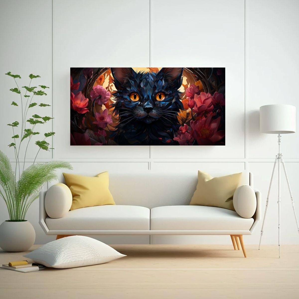 Cuadro Tela Canvas Textura Arte Digital Gatito 40x20cm-2