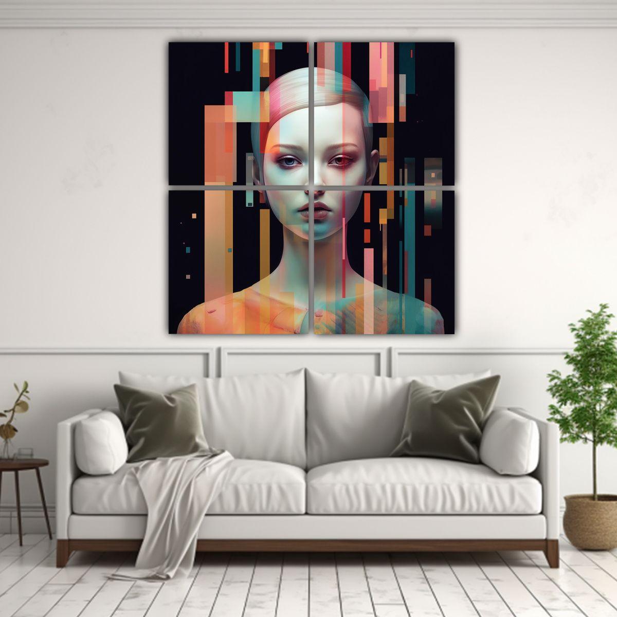 Cuatro Lienzos Dibujo Para Cocina Belleza 100x100 Cm-2