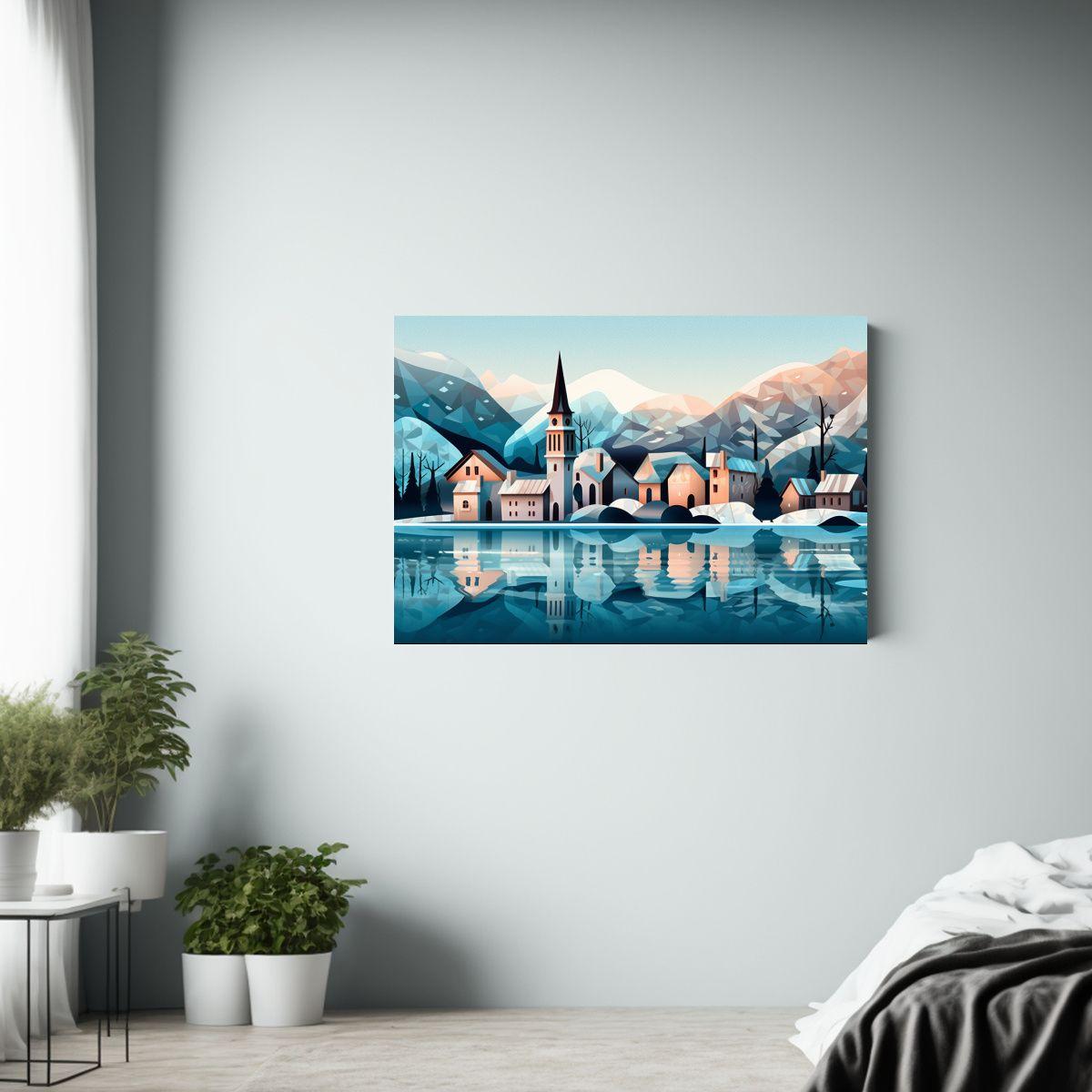 Pintura Decorativa: Encantador Pueblo Nórdico Junto Al Mar  45x30cm-2