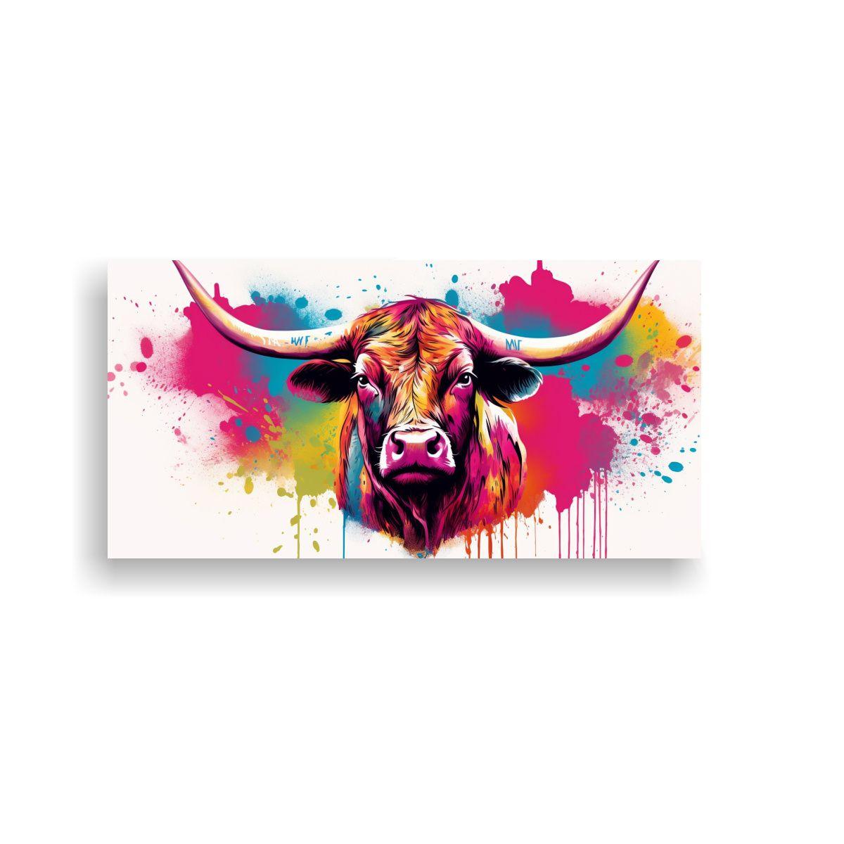 Cuadro Tela Diseño Equilibrio Vaca Longhorn 60x30cm-0