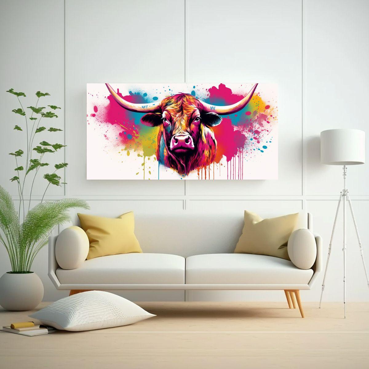 Cuadro Tela Diseño Equilibrio Vaca Longhorn 60x30cm-2