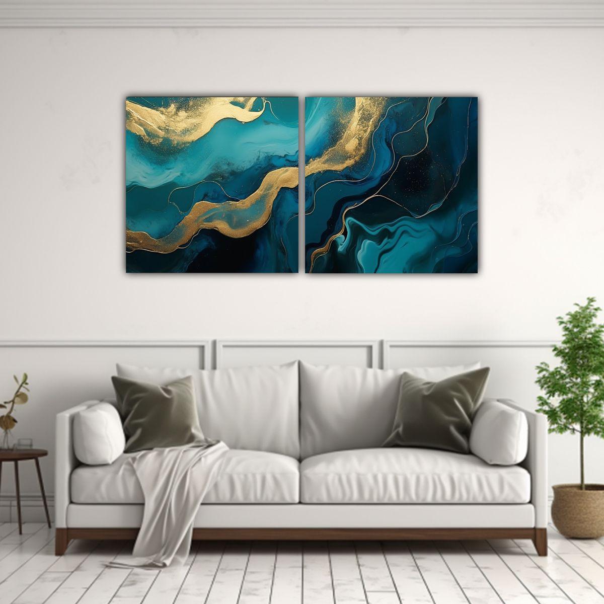 Artes De Pared En Azules, Dorados Y Remolinos 100x50 Cm-2