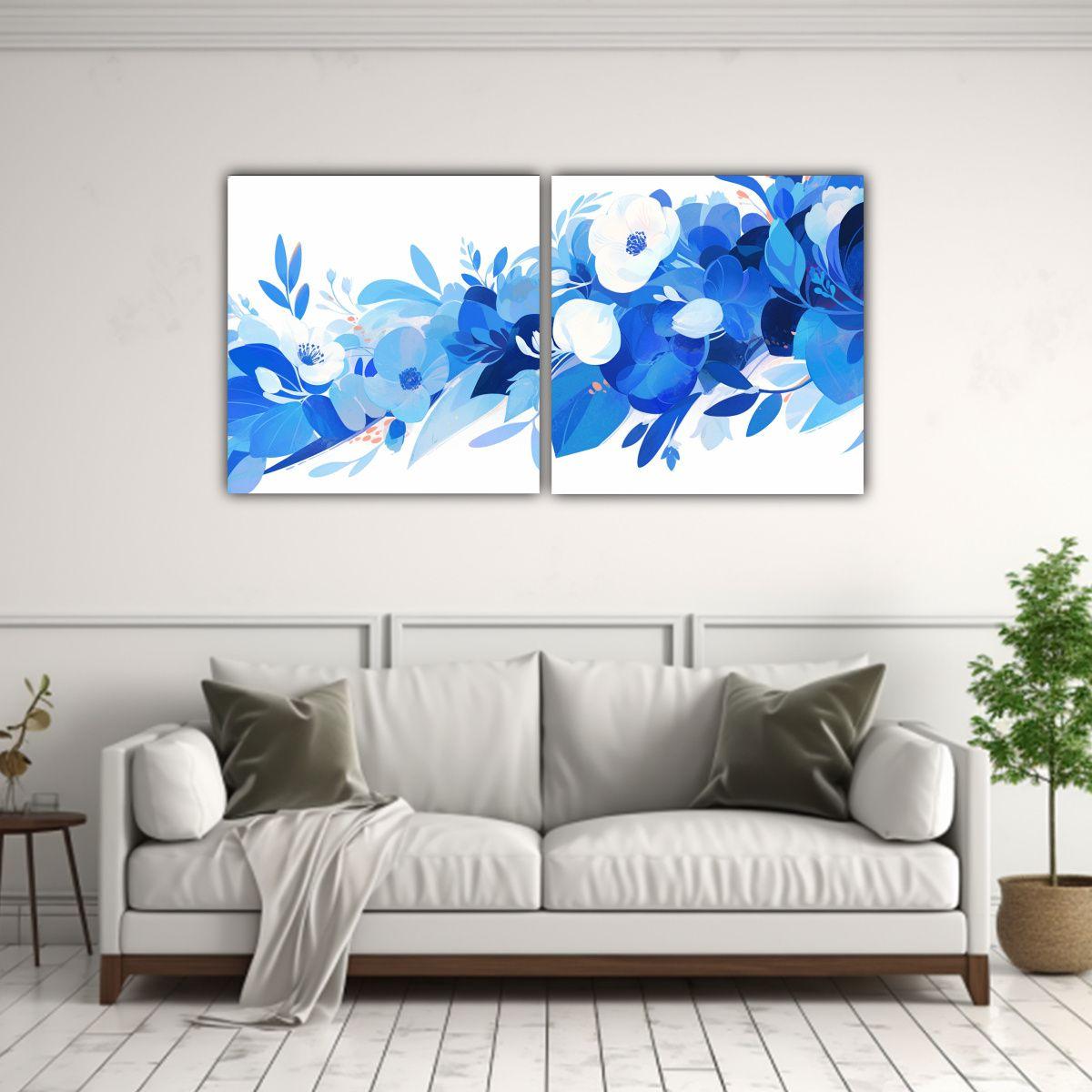 Pintura Decorativa Neonoir En Blanco Y Azul 60x30 Cm-2
