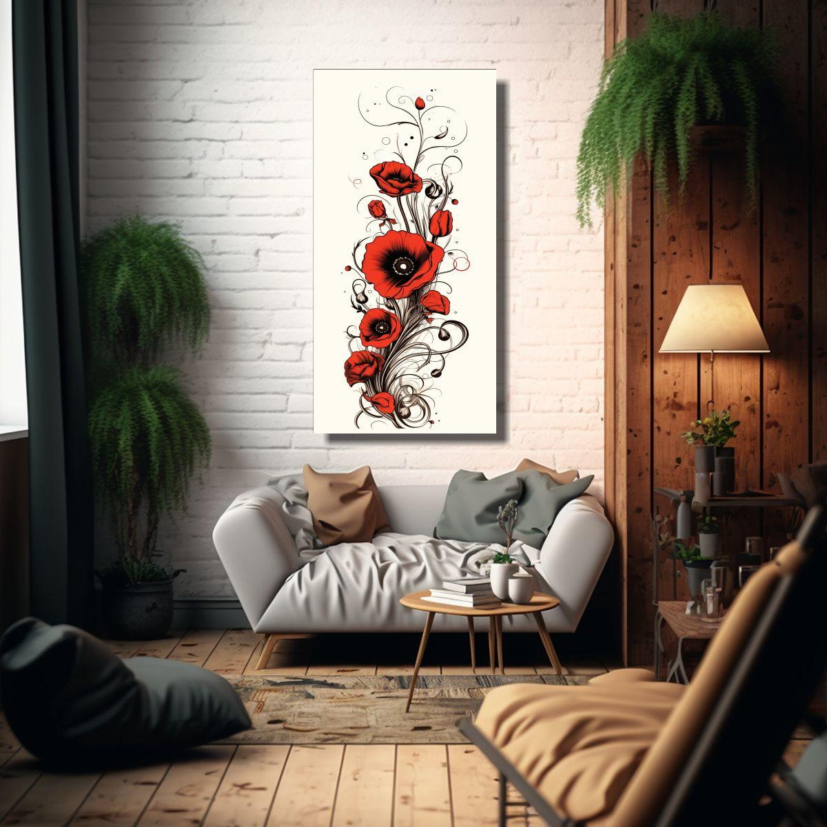 Tela Acuarela Riqueza Visual Poppies Y Cráneo 70x140cm-2