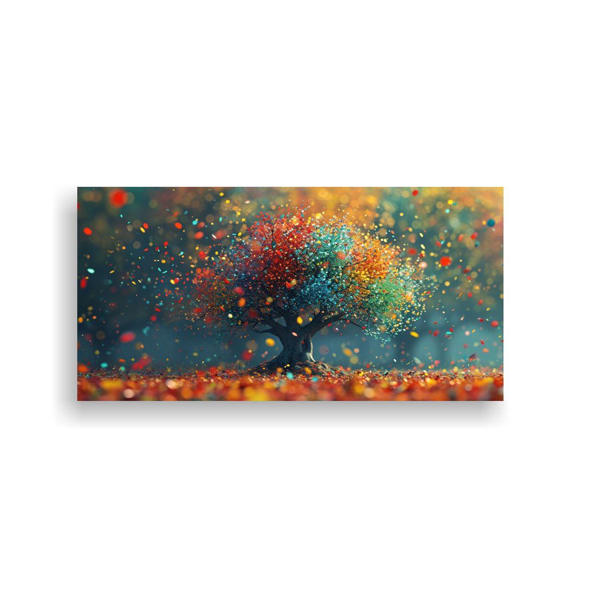 Cuadro Árbol Con Salpicaduras De Pintura Colorida 140x70cm-0