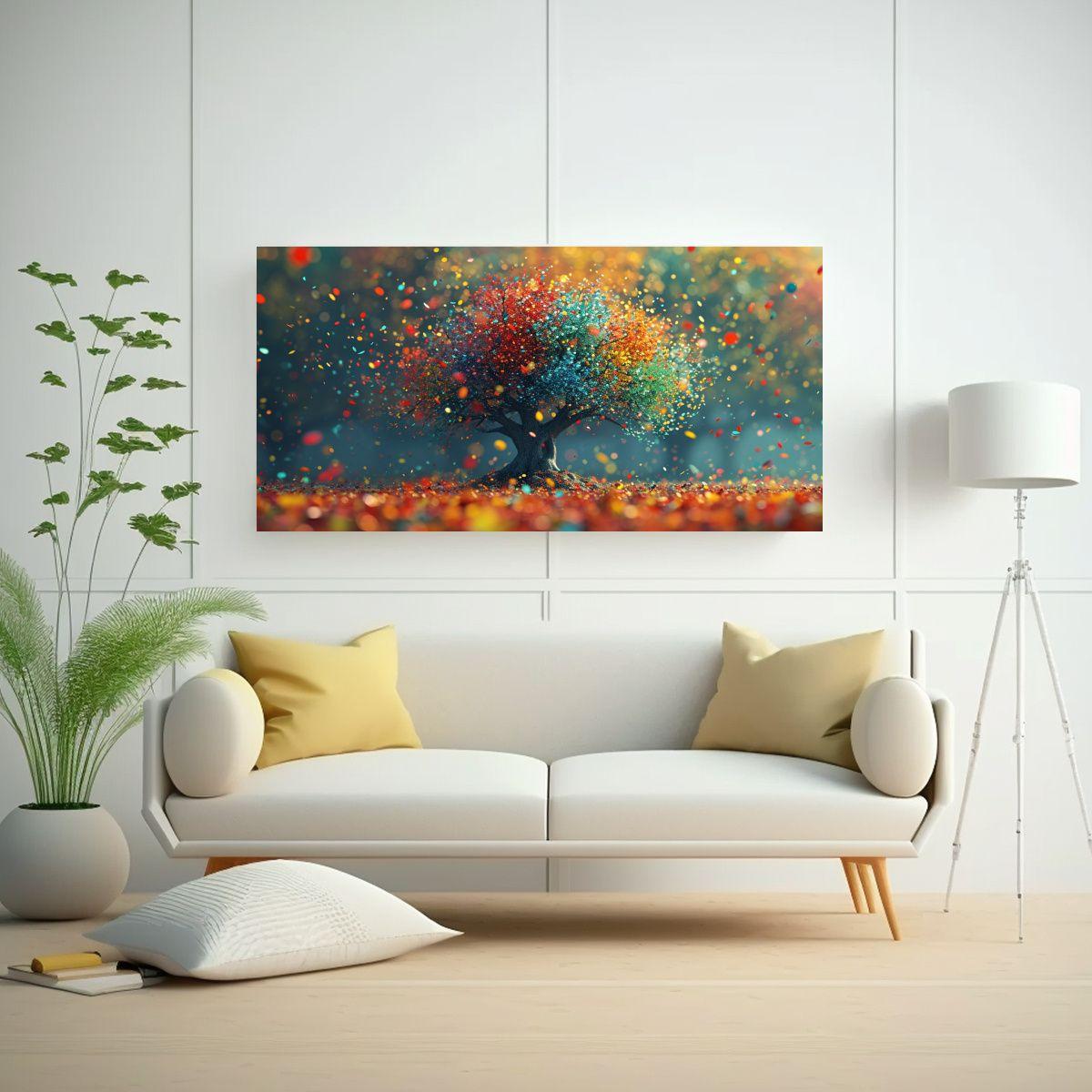 Cuadro Árbol Con Salpicaduras De Pintura Colorida 140x70cm-2