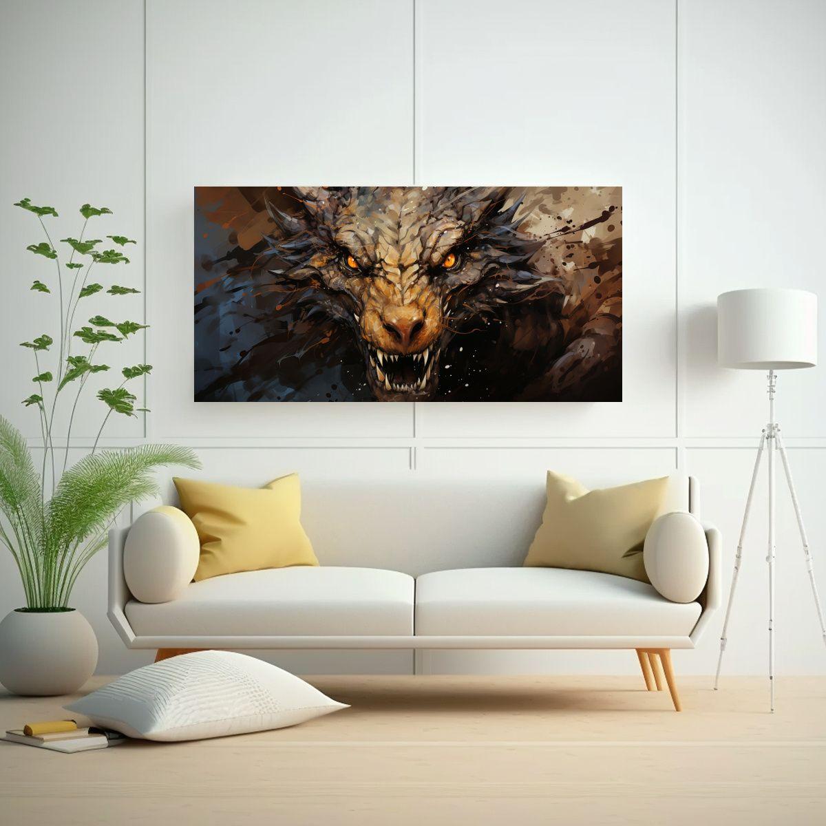 Cuadro Expresión Perspectiva Dragón En Tonos Mar 40x20cm-2