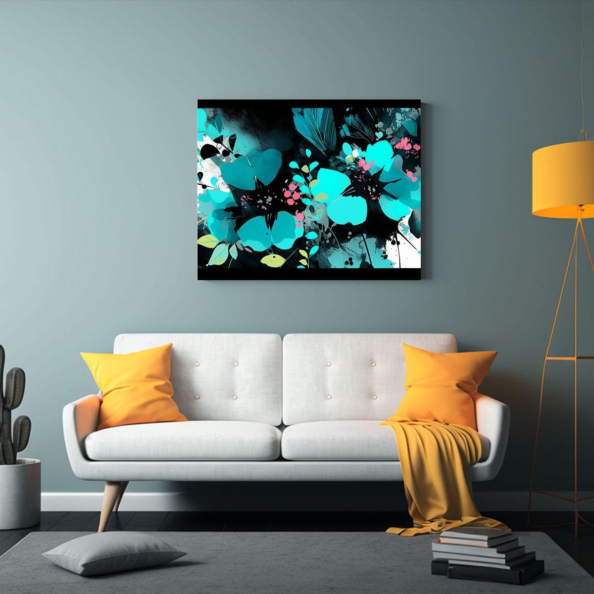 Pintura En Bastidor Movimiento Turquesa Y Negro 45x30cm-2