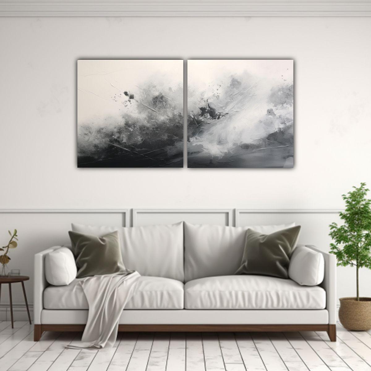 Pintura Abstracta Diptico Sobre Cambio Climático 120x60 Cm-2