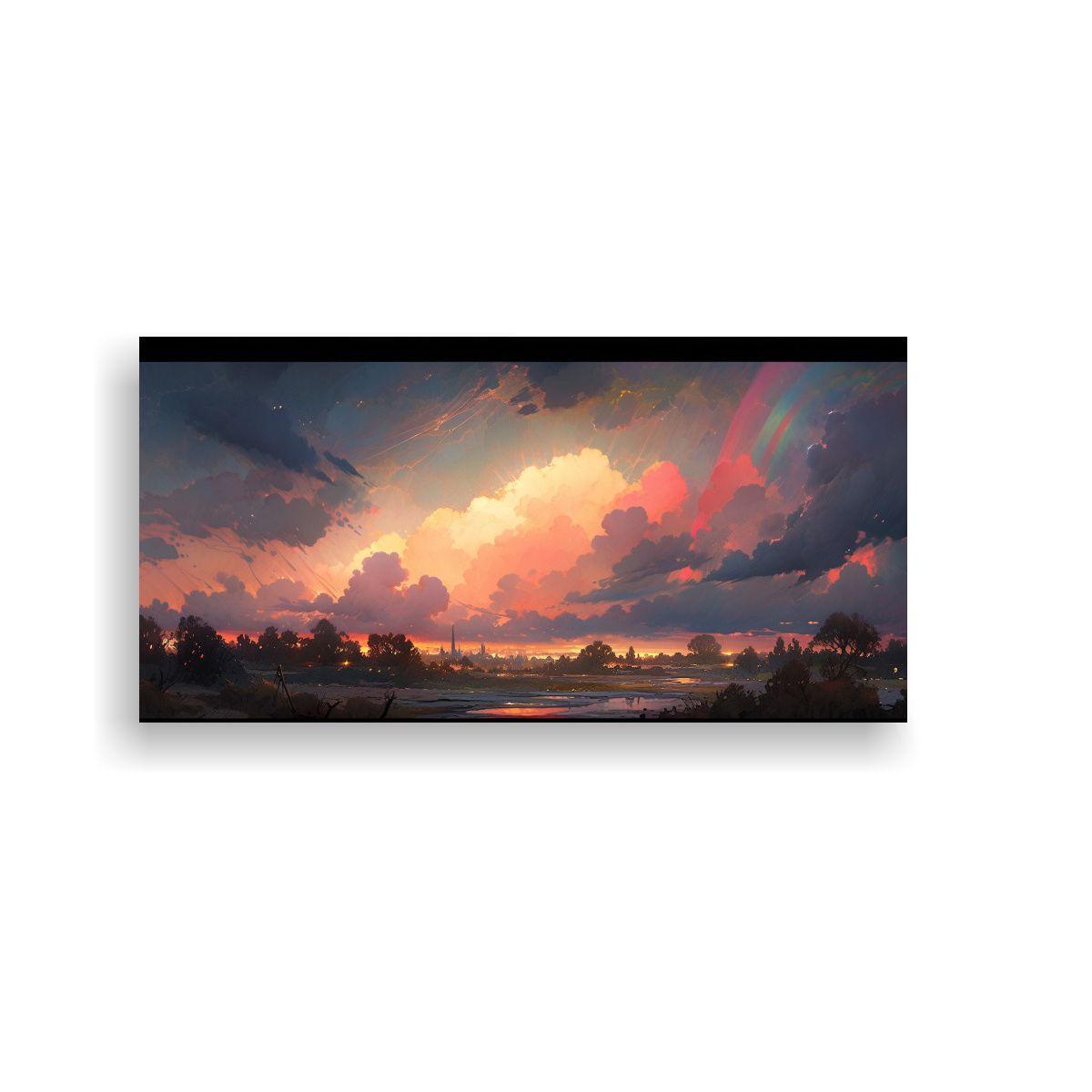 Pintura Abstracta Pared Amanecer Arcoíris Y Negro 60x30cm-0