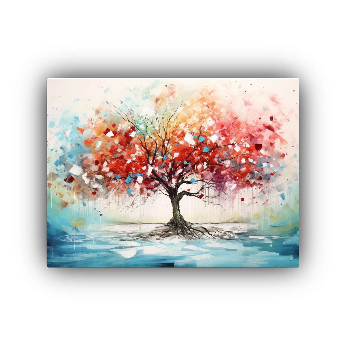 Pintura Abstracta Adorno Árbol Manzano Rojo Y Turquesa 75x50cm-0