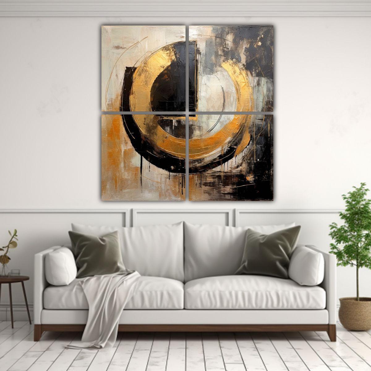 Cuadro Abstracto Vanguardia Pared Oro Plata Negro 120x120 Cm-2