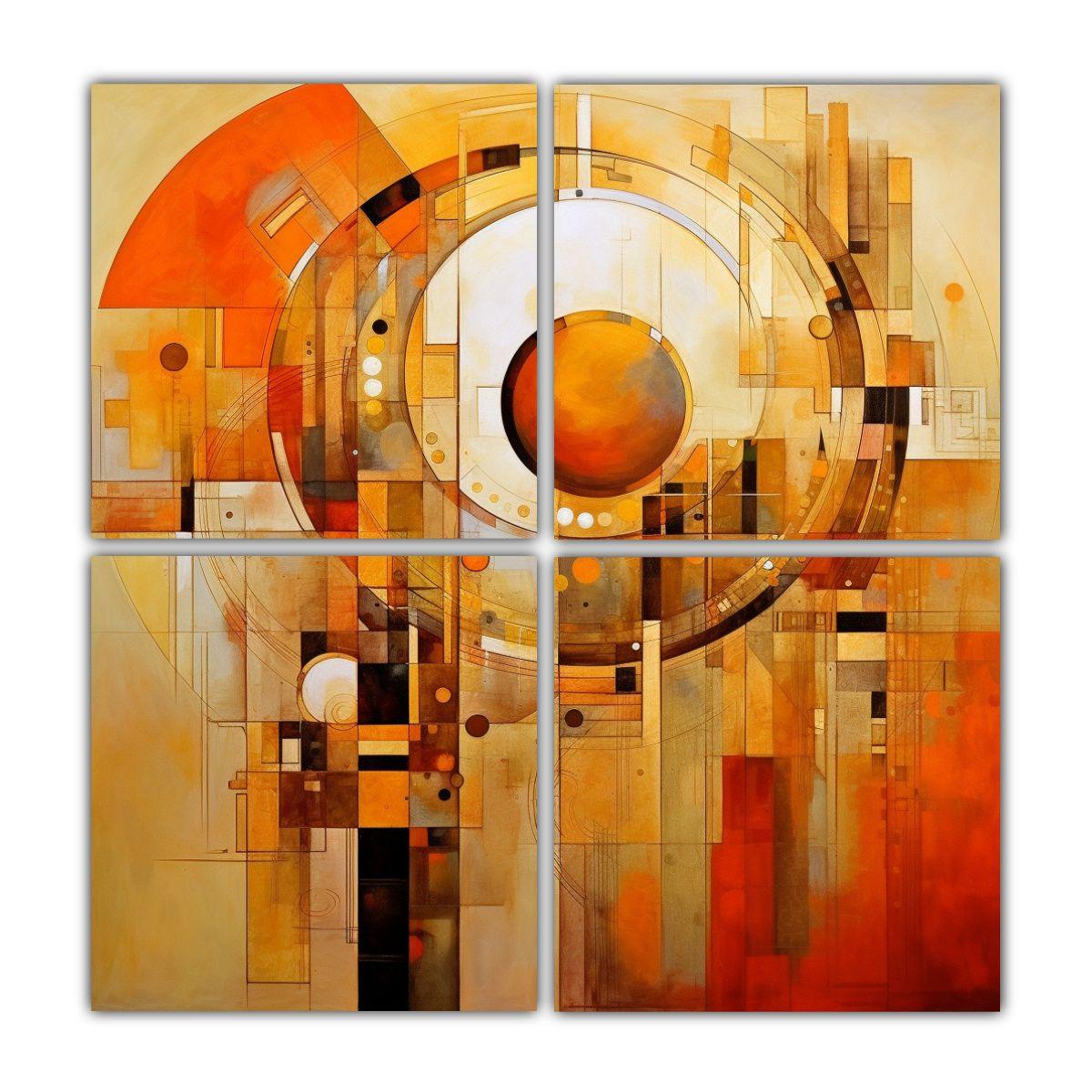 Pintura Moderna De Naranja Y Cuadros Y Círculos 100x100 Cm-0