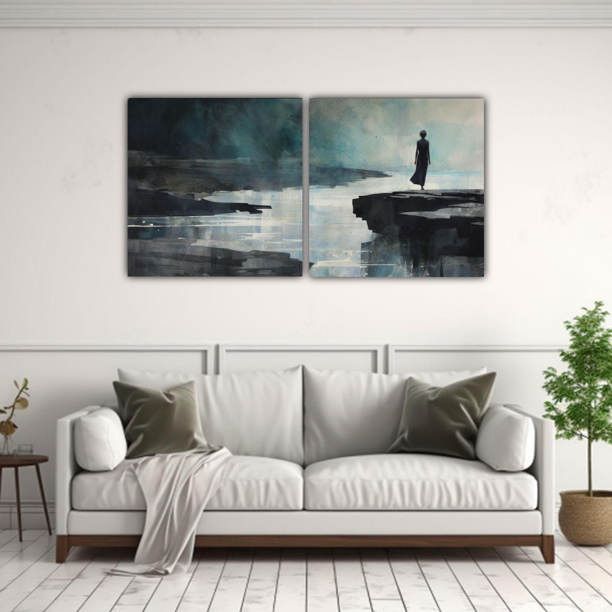 Pintura Conceptual Minimalista En Acuarela Negro, 100x50 Cm-2