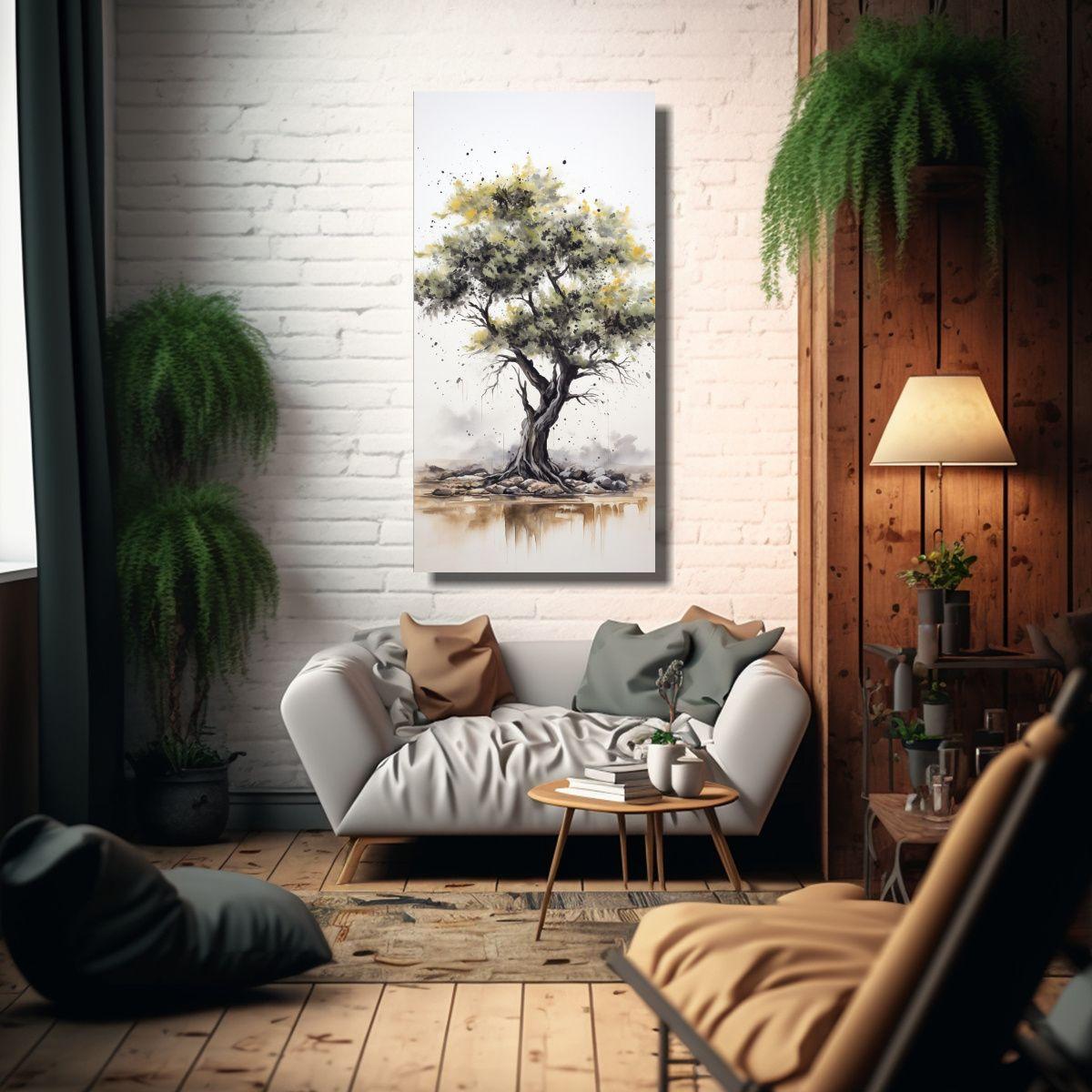 Pintura Abstracta De Acuarela De árbol De Acacia  30x60cm-2