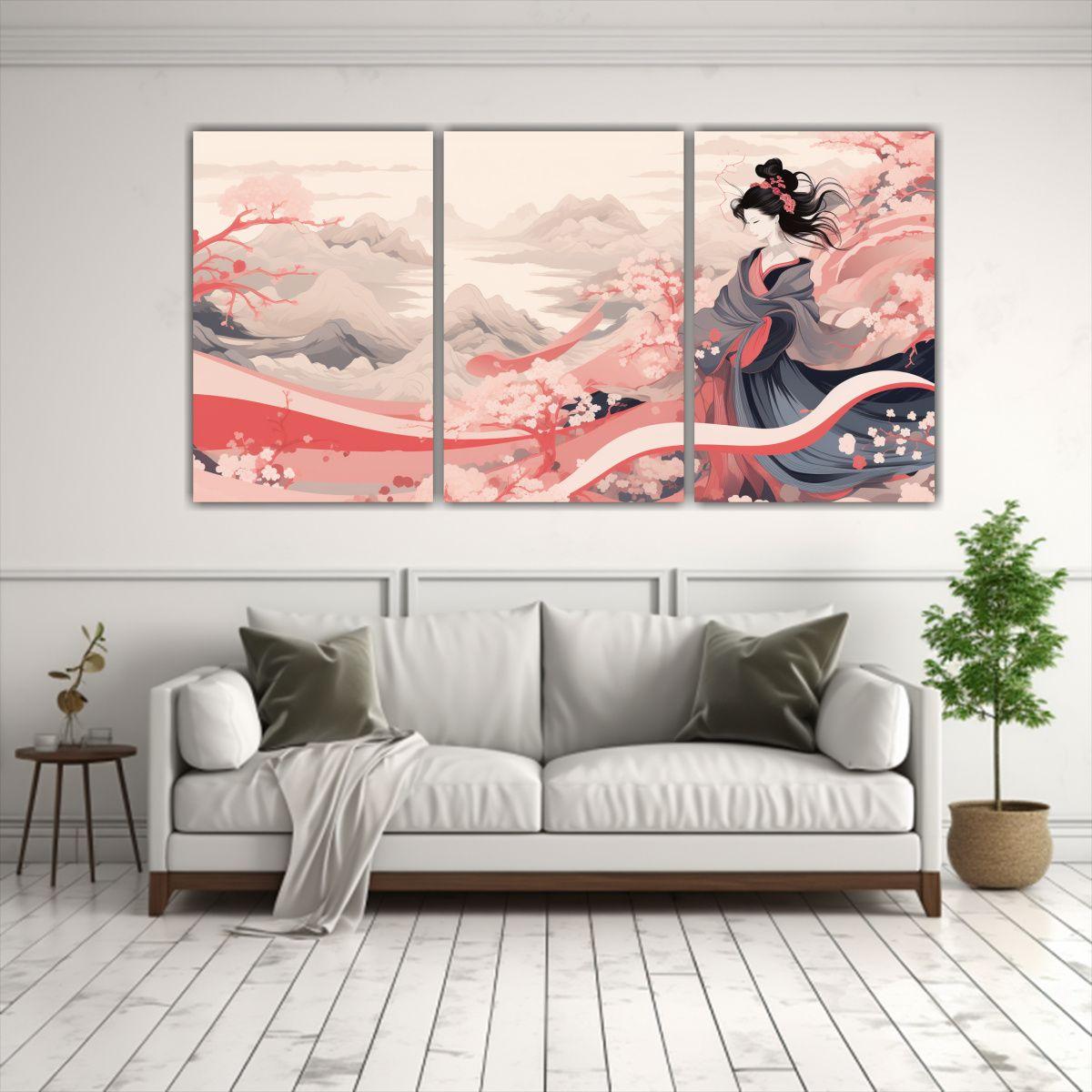 Juego 3 Cuadros Líneas Finas Oficina Abstracta 60x30 Cm-2