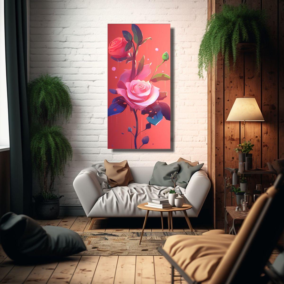 Pintura Decorativa Rosa Super Linda Estilo 50x100cm-2