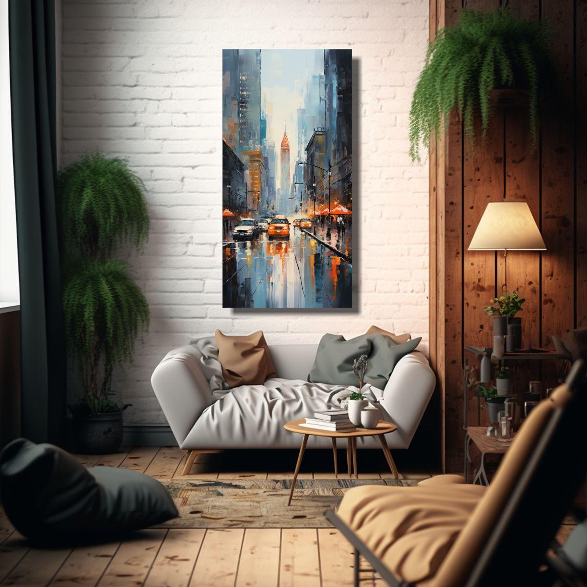 Paisaje Urbano Colorido En Pintura Decorativa 70x140 Cm-2