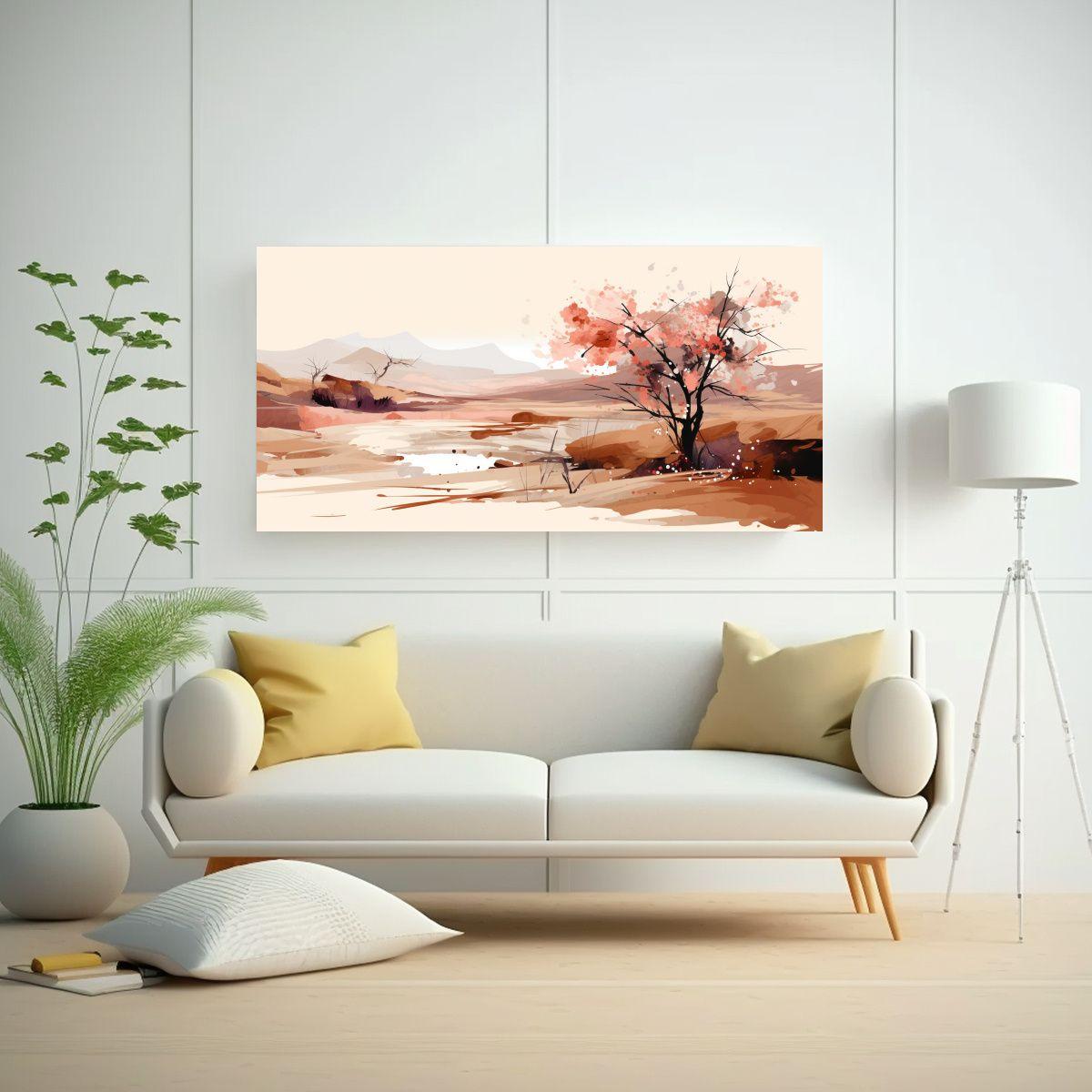 Cuadro Primaveral Paisaje Con Colores Marrones 140x70cm-2