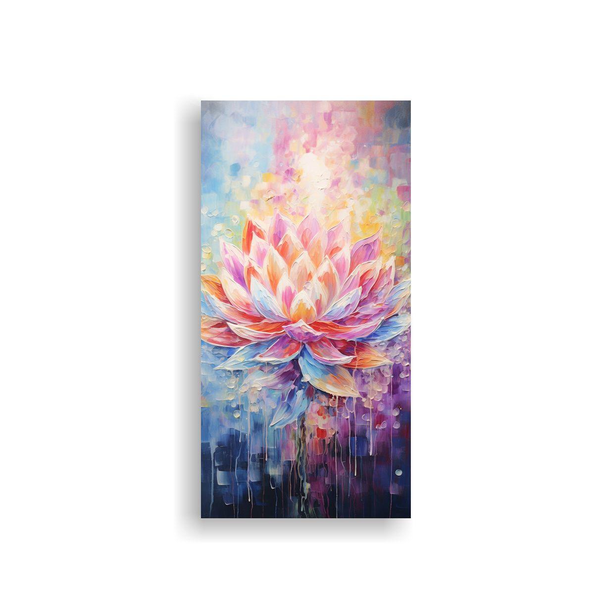 Pintura En Lienzo De Loto En Colores Arcoíris 30x60cm-0