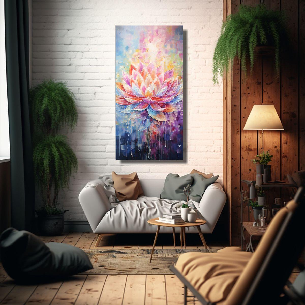 Pintura En Lienzo De Loto En Colores Arcoíris 30x60cm-2