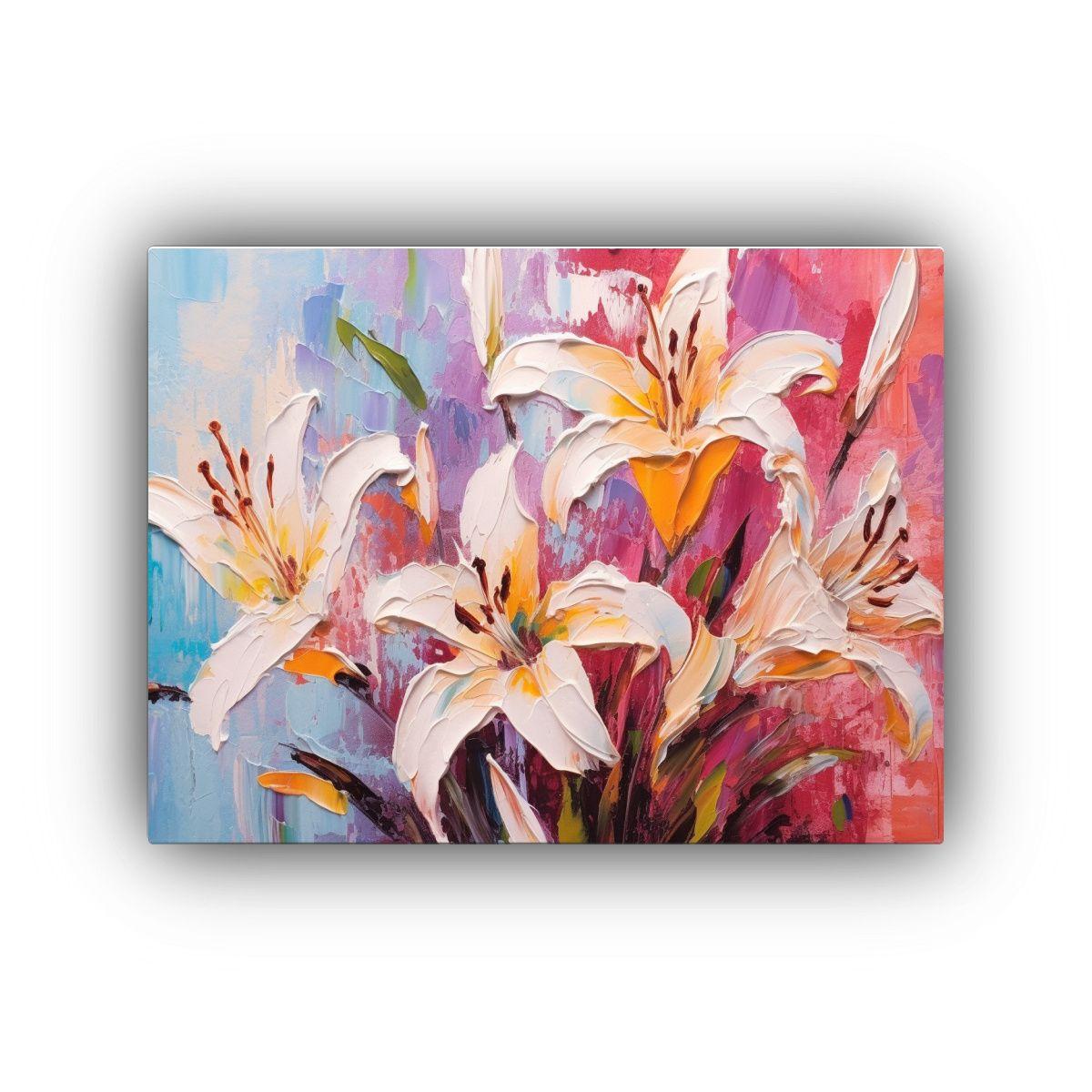 Cuadro Exclusivo De Pintura Con Espátula De Lirios Minimali 90x60cm-0