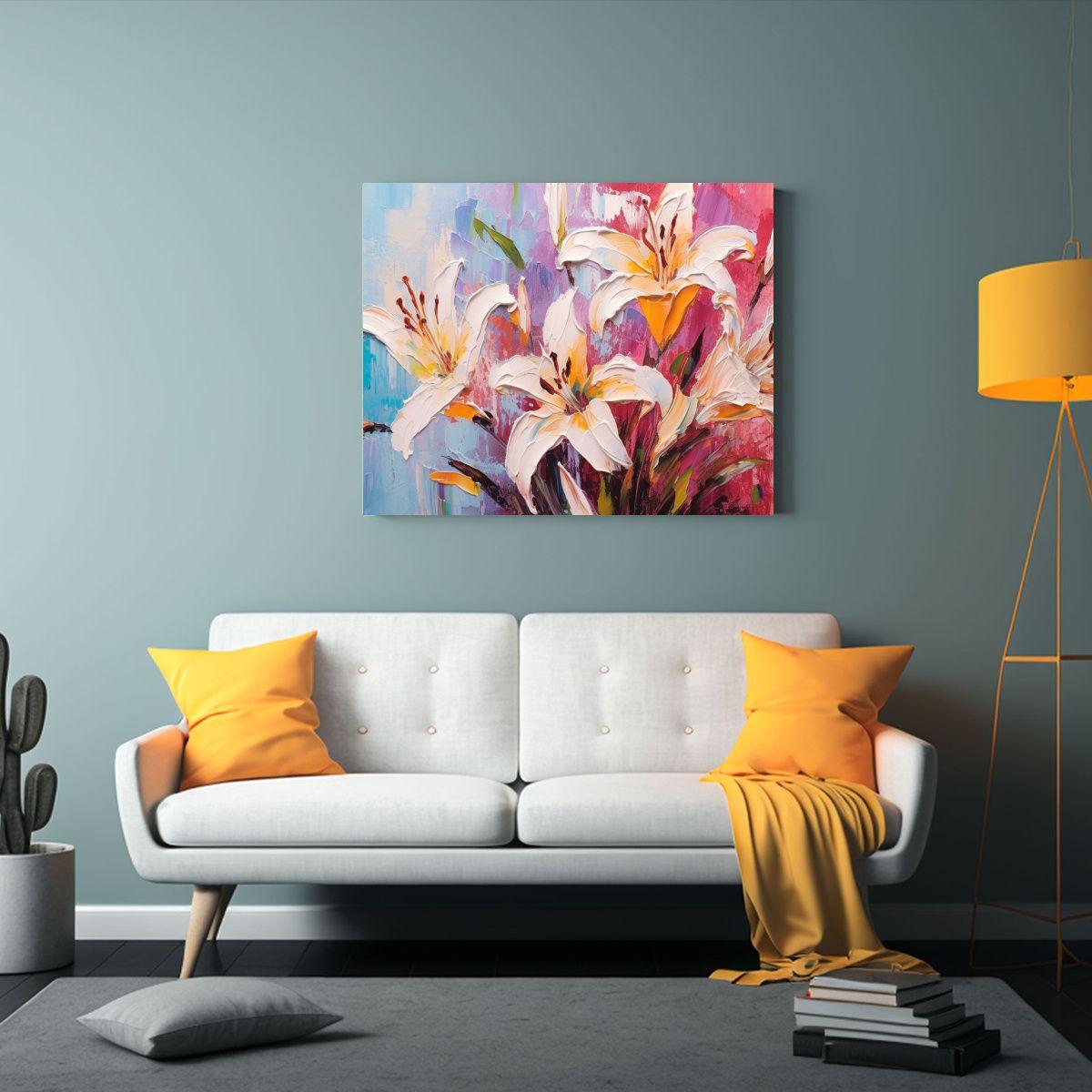 Cuadro Exclusivo De Pintura Con Espátula De Lirios Minimali 90x60cm-2