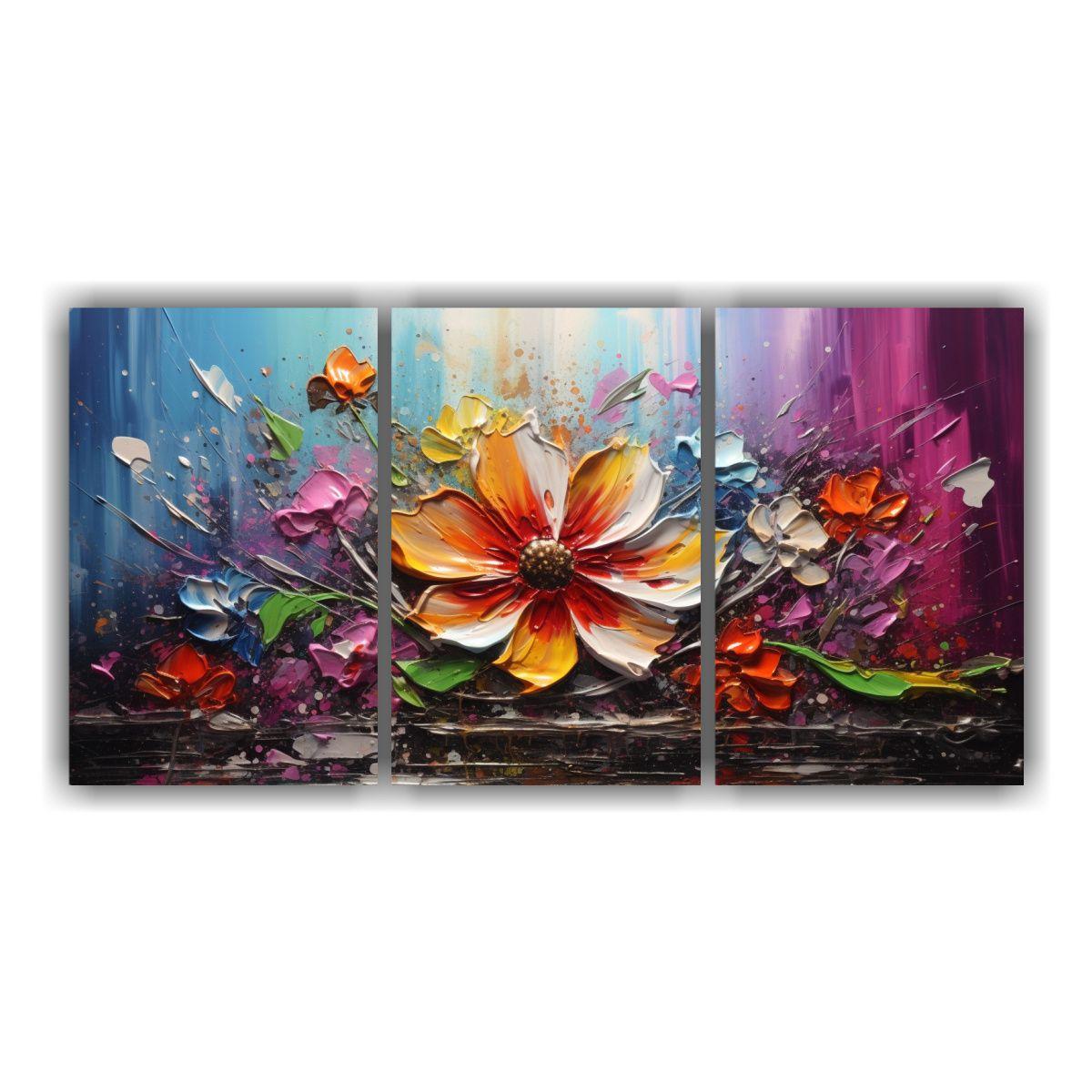 Pintura Floral Rectangular Vibrante En Lienzo 150x75 Cm-0