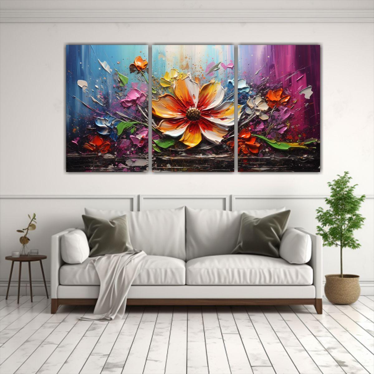 Pintura Floral Rectangular Vibrante En Lienzo 150x75 Cm-2