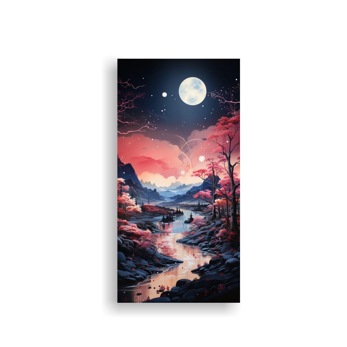 Pintura Luna Montañas Canva Hermoso Calma Arte 40x80cm-0