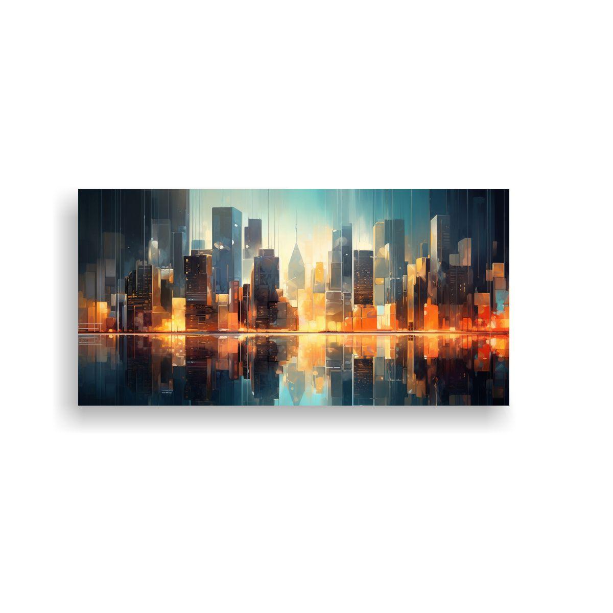 Pintura Abstracta De Edificios Junto Al Agua, 160x80 Cm-0