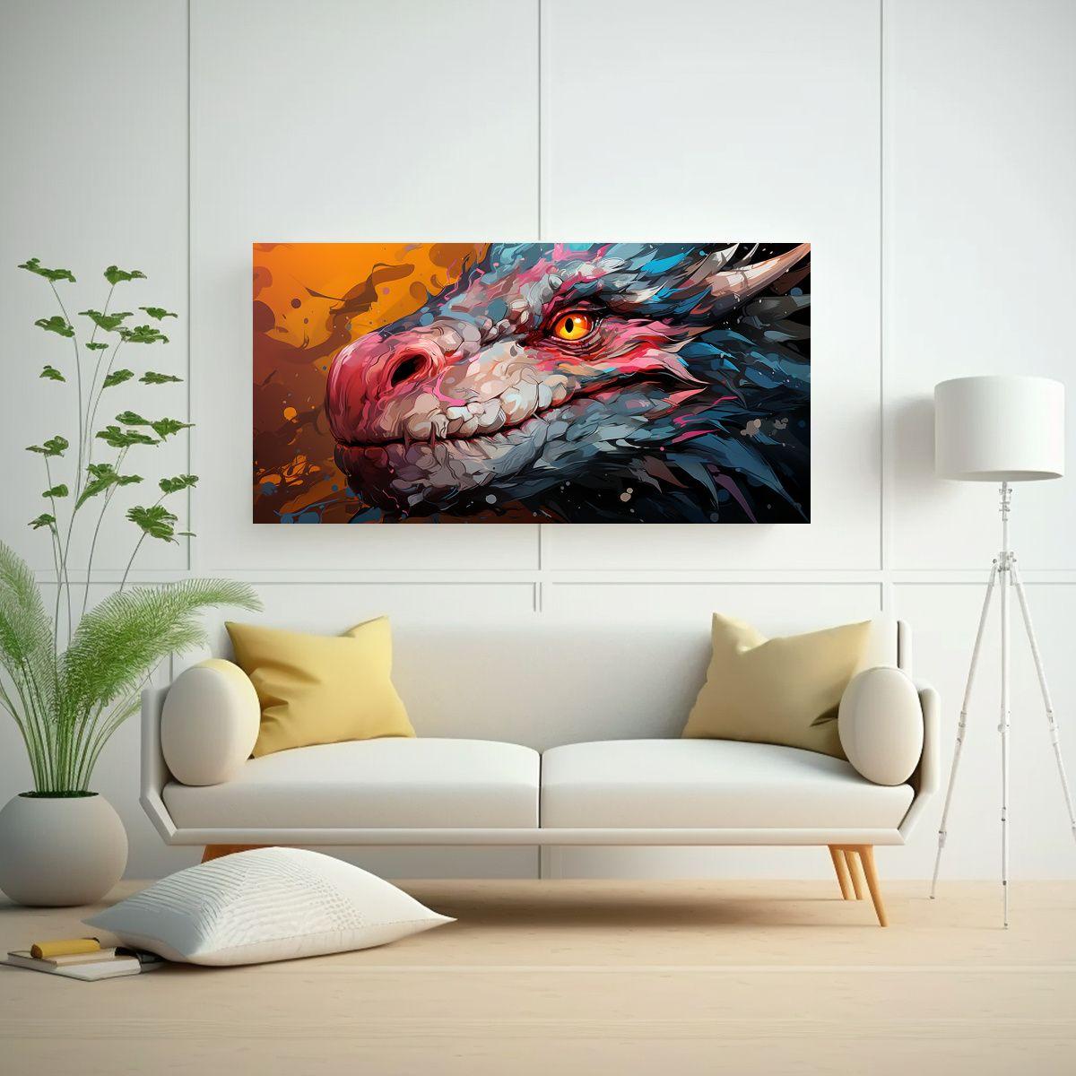Cuadro Tela Abstracto Dragon Amarillo Y Rosa 80x40cm-2
