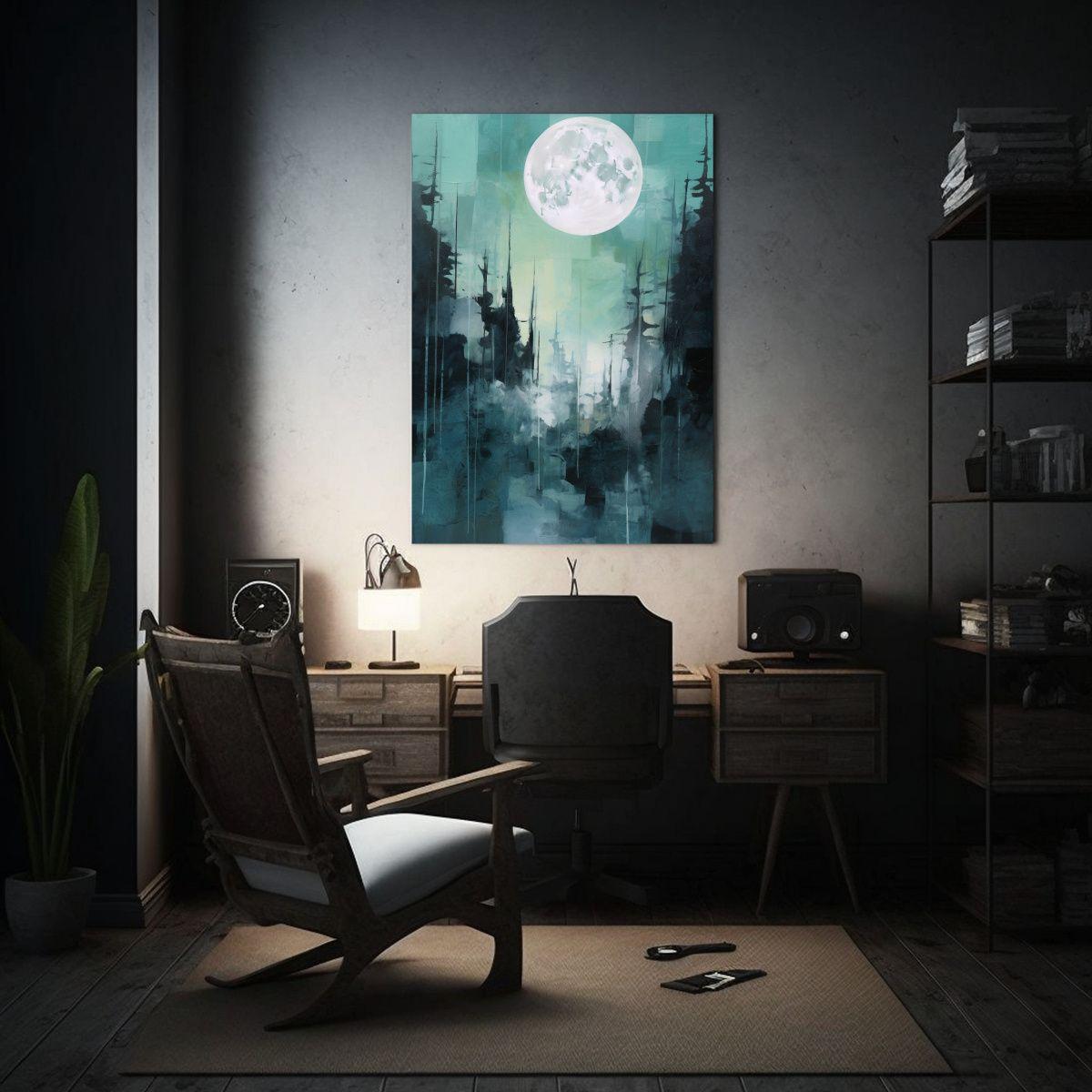 Cuadro Impreso Nocturno De Árboles Bajo Una Luna 20x30cm-2