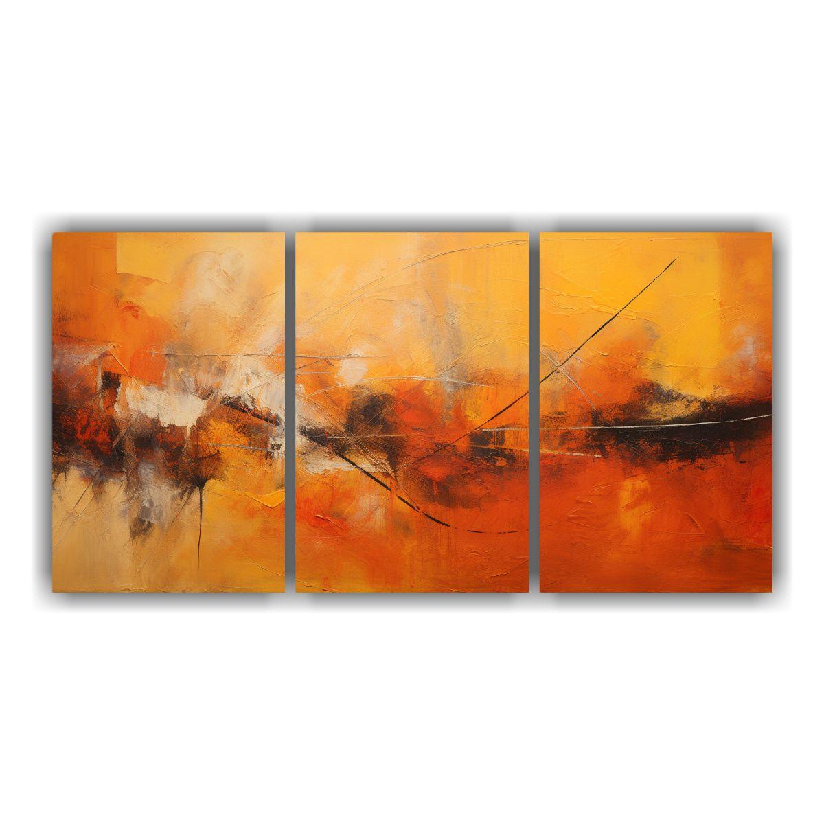Cuadro Abstracto Moderno Tres Lienzos Tierra 150x75 Cm-0