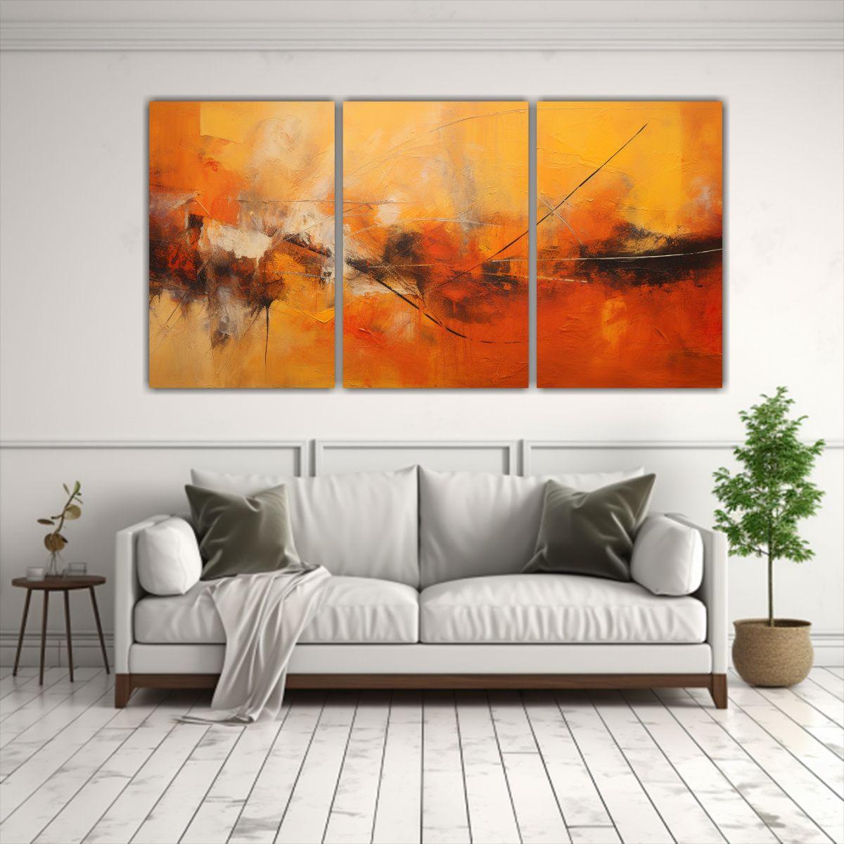 Cuadro Abstracto Moderno Tres Lienzos Tierra 150x75 Cm-2