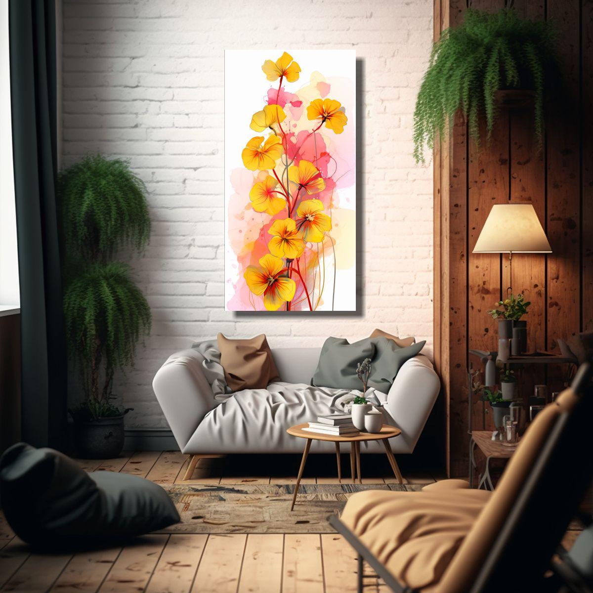 Cuadro Diseño Nasturtium Herbs Amarillo Y Rosa 60x120cm-2