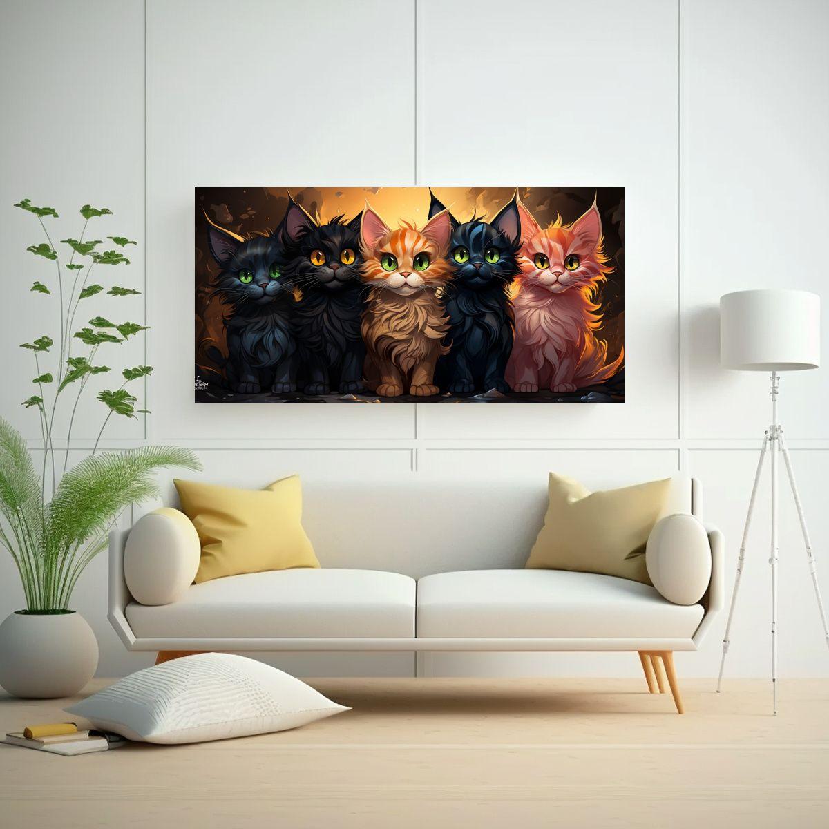 Pinturas Decorativas De Gatos Con Detalles 140x70cm-2