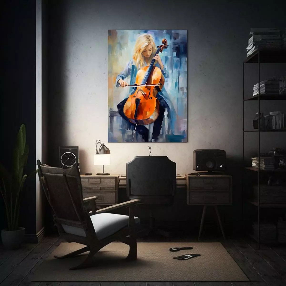 Pintura Decorativa: Hermosa Joven Rubia Tocando 80x120cm-2