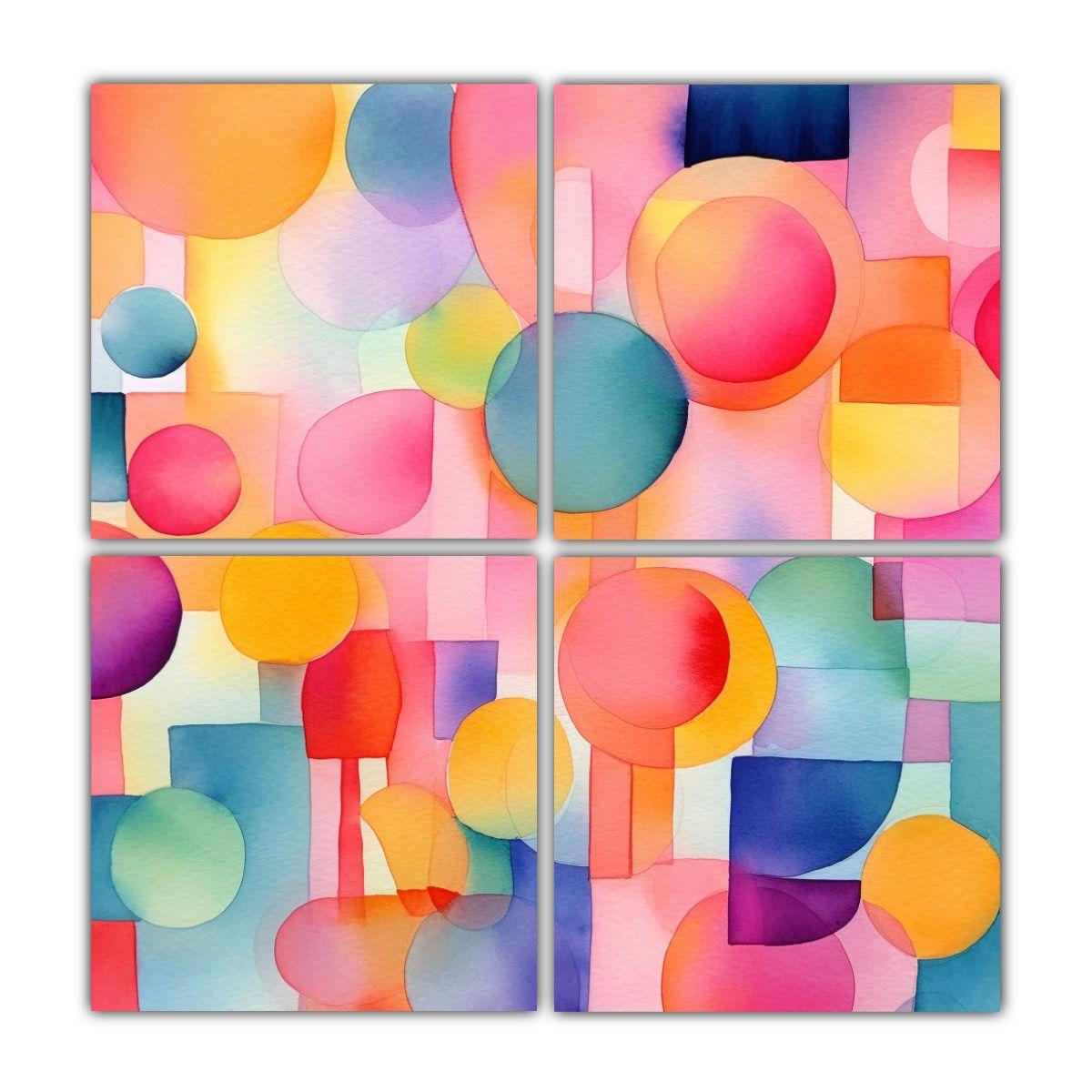 Cuatro Lienzos De Tela Moderno Con Formas 180x180 Cm-0