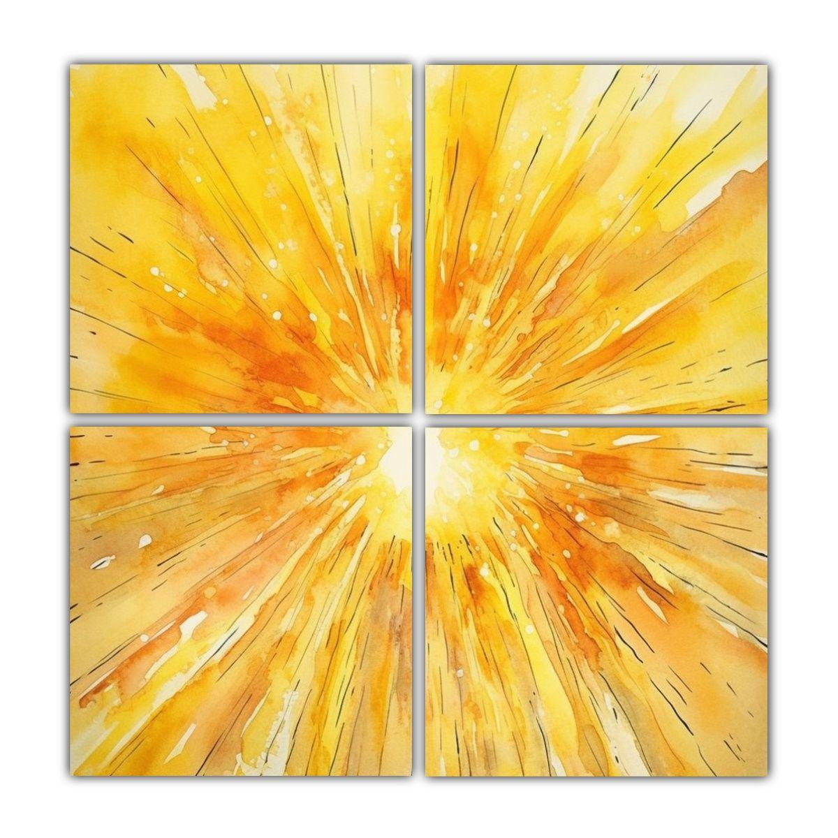 Pintura Decorativa Abstracta Amarilla Estilo 140x140 Cm-0