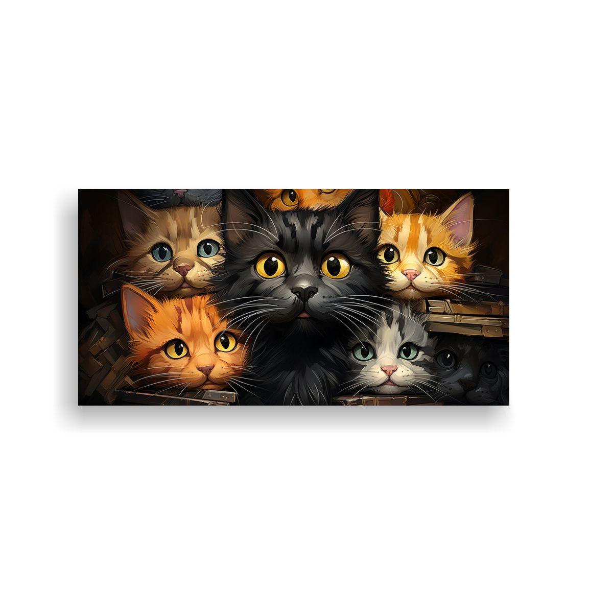 Cuadro De Gatos De Colores Sobre Fondo Naranja 80x40cm-0