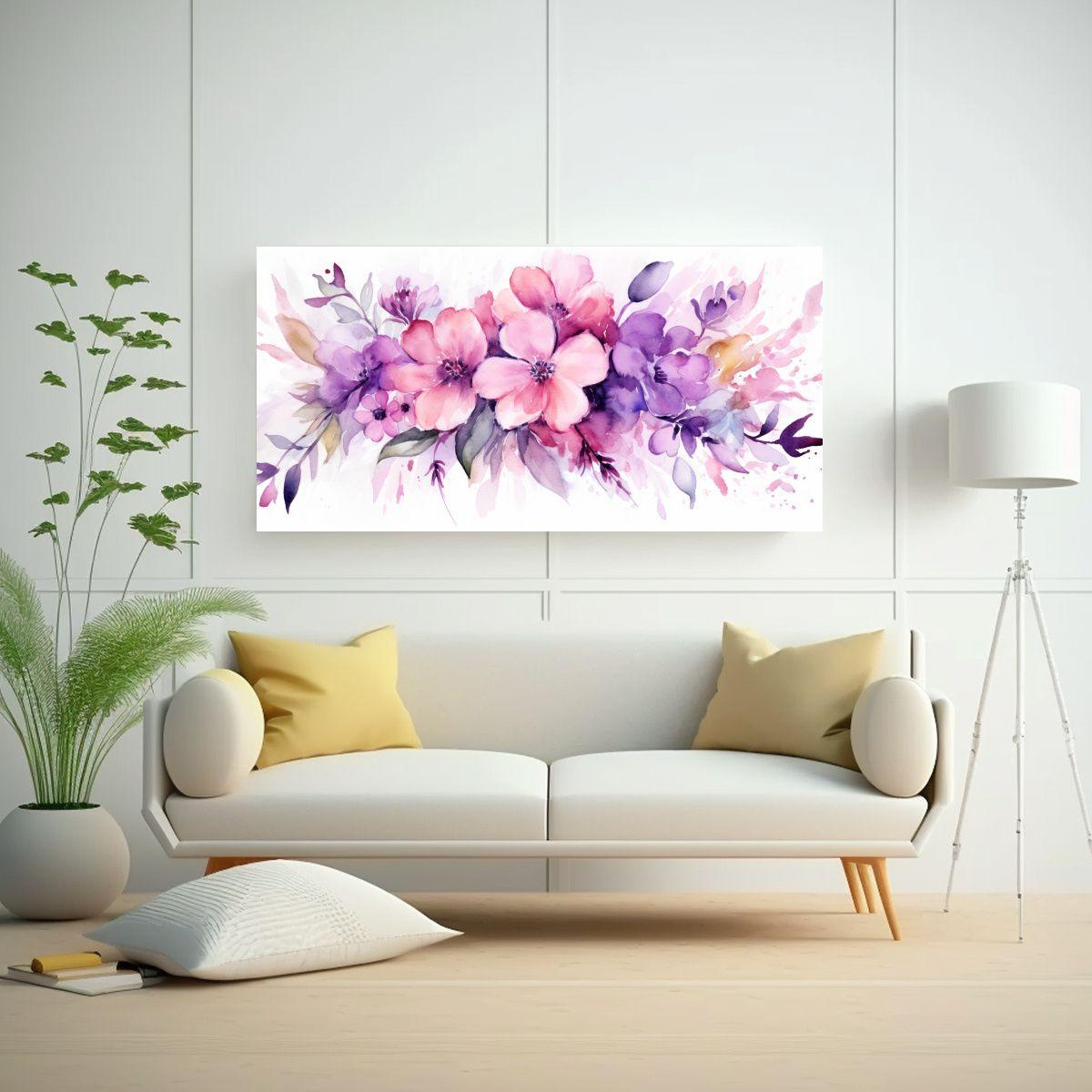 Cuadro Decorativo Lienzo Tela Flores Rosadas Y 140x70cm-2