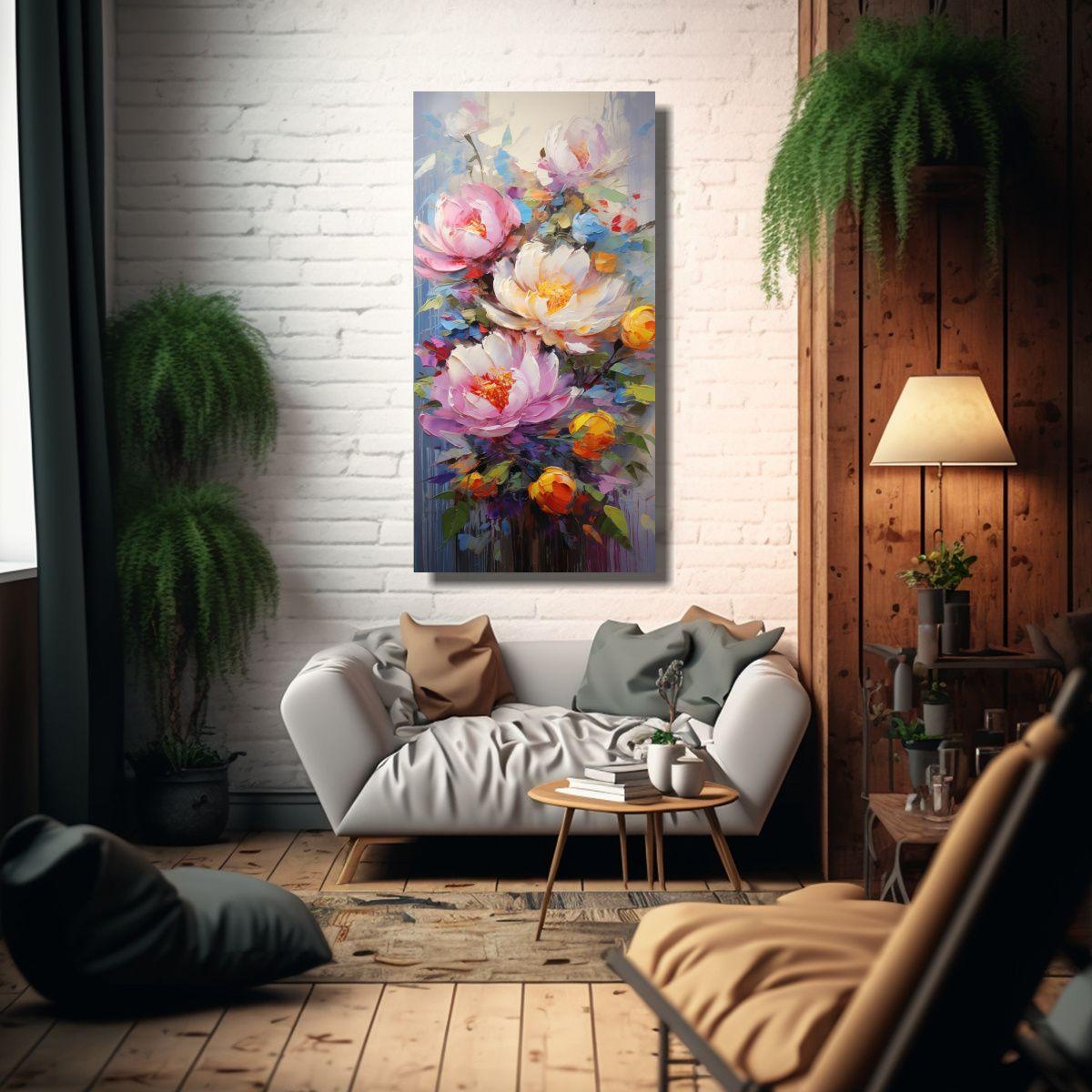 Lienzo De Tela Espectacular De Peonías Arcoíris 80x160cm-2