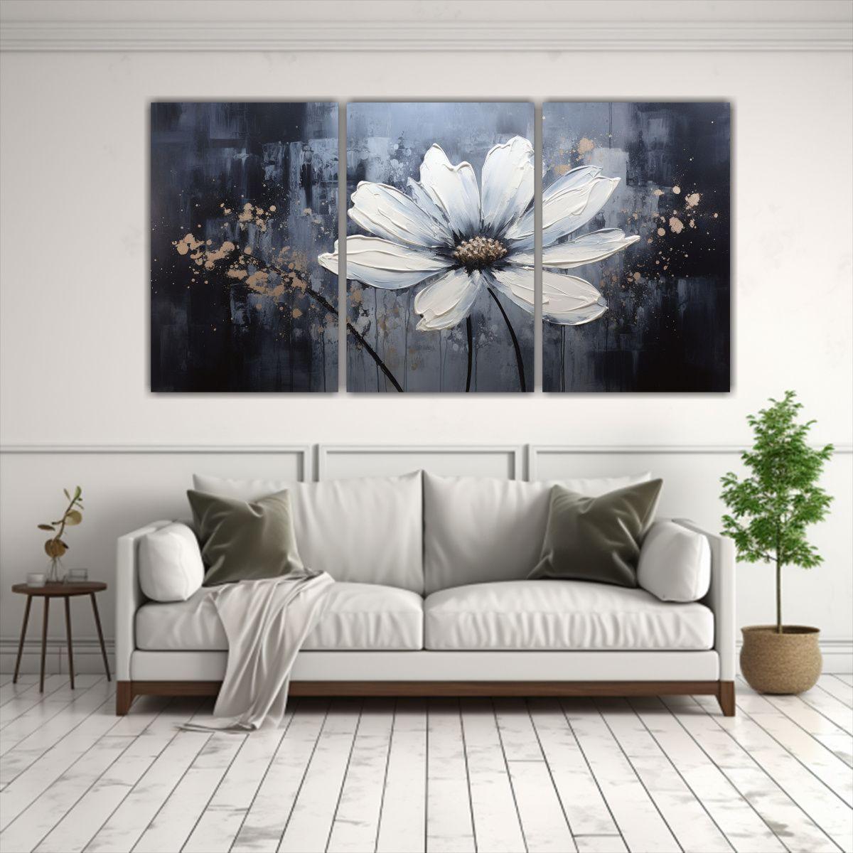 Pintura Simétrica De Flor Negra En Lienzo Estilo 240x120 Cm-2